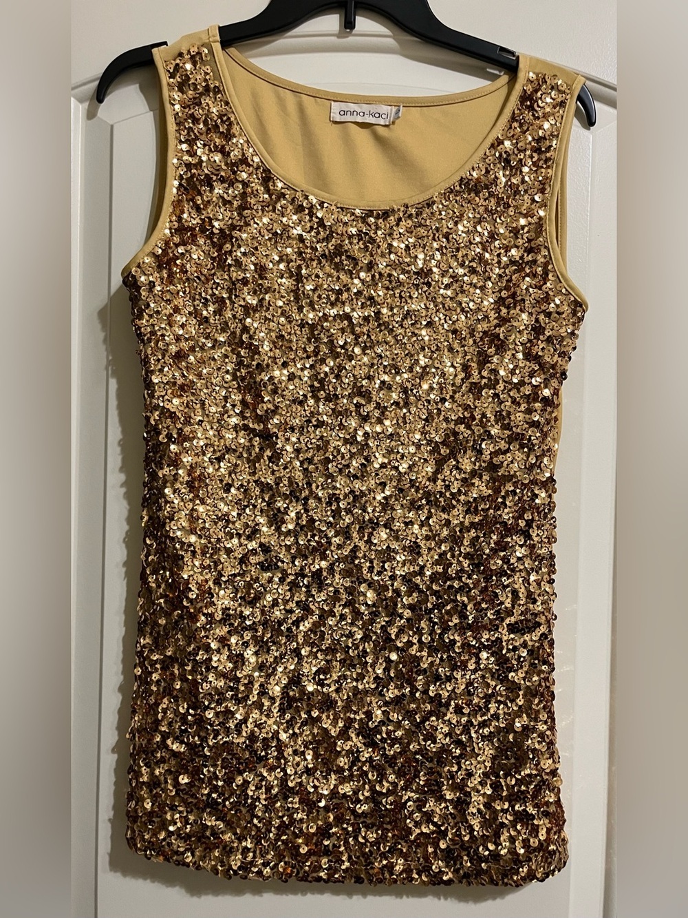Anna-Kaci Gold Sequin Sleeveless Tank Top Size Large GORGEOUS